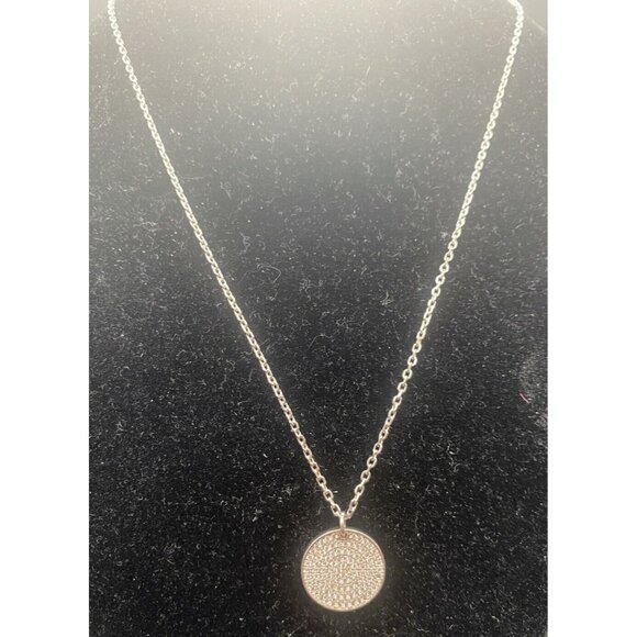 Unbranded Jewelry - Sterling Silver 16+2” Necklace Pave Cubic Zirconia Circle Pendant 3.7 grams Moon